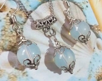 Opal jewelry set Silver jewelry set Victorian set necklace and earrings Boho jewelry set Bohemian opal earrings opal necklace opal jewelry