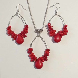 Czerwony koral Czerwony turkusowy zestaw biżuterii Zestaw biżuterii Boho Zestaw biżuterii Hoop Zestaw biżuterii wiktoriańskiej Boho Koralowy turkusowy zestaw biżuterii czerwona biżuteria