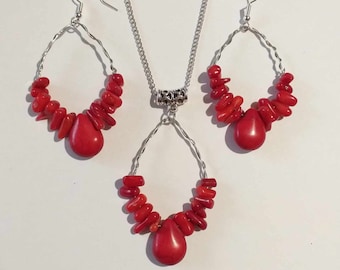 Red Coral Red Turquoise jewelry set Boho jewelry set Hoop jewelry set Victorian jewelry set Bohemian Coral Turquoise jewelry set red jewelry