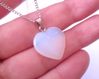 Moonstone Opal Heart Silver necklace gift necklace Boho necklace Moonstone necklace Heart pendant necklace opal necklace moonstone jewelry