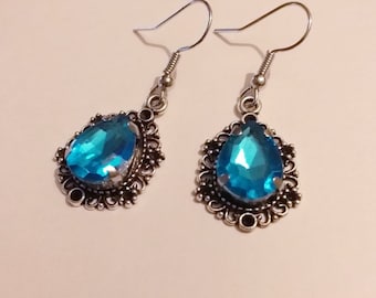 Silberohrringe Blaue Ohrringe Viktorianische Ohrringe Boho Ohrringe Boho Ohrringe Silber Anhänger Ohrringe Vintage Ohrringe Blaue Ohrringe