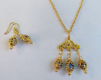 Gold set Victorian jewelry set filigree gold set necklace and earrings Bohemian jewelry set Antique style set vintage style jewelry Gift set