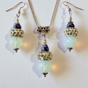 Opal Sodalite Zircon jewelry set Silver jewelry set Victorian set necklace earrings Boho jewelry set Opal earring opal necklace opal jewelry image 3