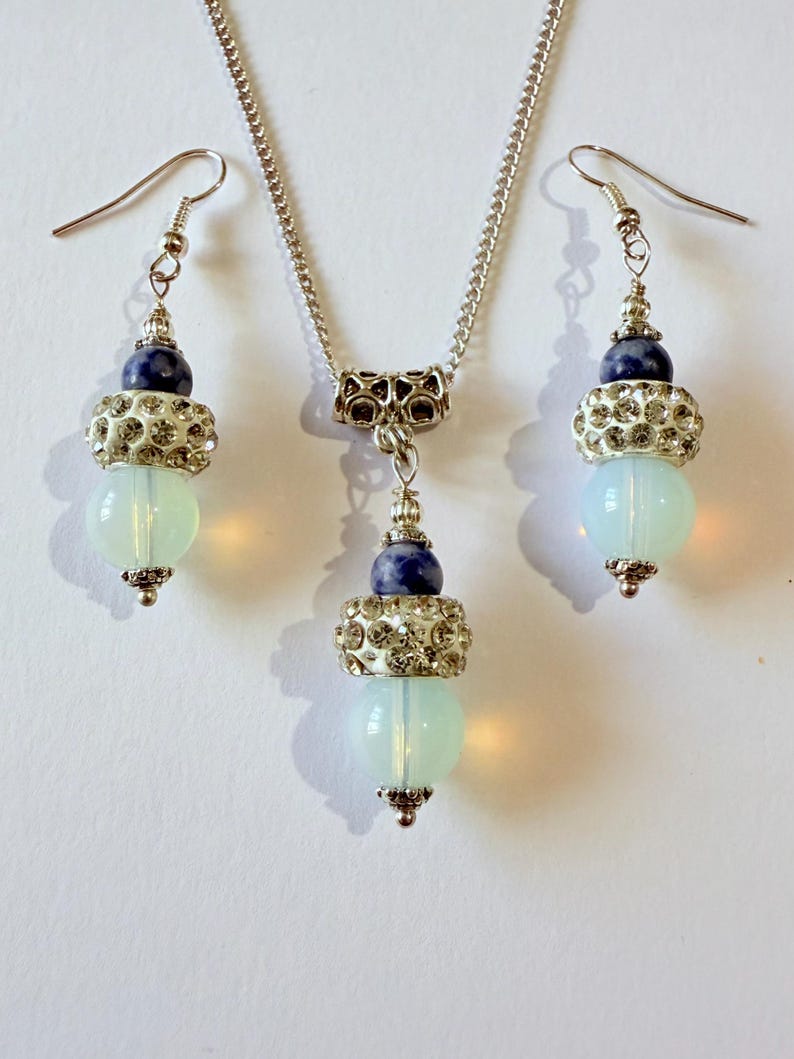 Opal Sodalite Zircon jewelry set Silver jewelry set Victorian set necklace earrings Boho jewelry set Opal earring opal necklace opal jewelry image 3