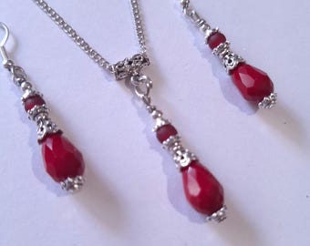 Conjunto de joyas de cristal rojo victoriano, conjunto de collar y pendientes de cuento de hadas en rojo, conjunto de joyas de lágrima de cristal, conjunto bohemio, conjunto barroco vintage, conjunto de joyas rojas
