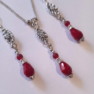 Viktorianischen roten Kristall Schmuck-Set Märchen Rot Schmuck-Set Halskette Ohrringe Kristall Schmuck-Set Barock Vintage-Schmuck-Set