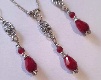 Conjunto de joyas de cristal rojo victoriano cuento conjunto rojo collar pendientes cristal lágrima conjunto de joyas Boho conjunto barroco Vintage conjunto de joyería roja