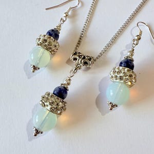 Opal Sodalite Zircon jewelry set Silver jewelry set Victorian set necklace earrings Boho jewelry set Opal earring opal necklace opal jewelry image 10