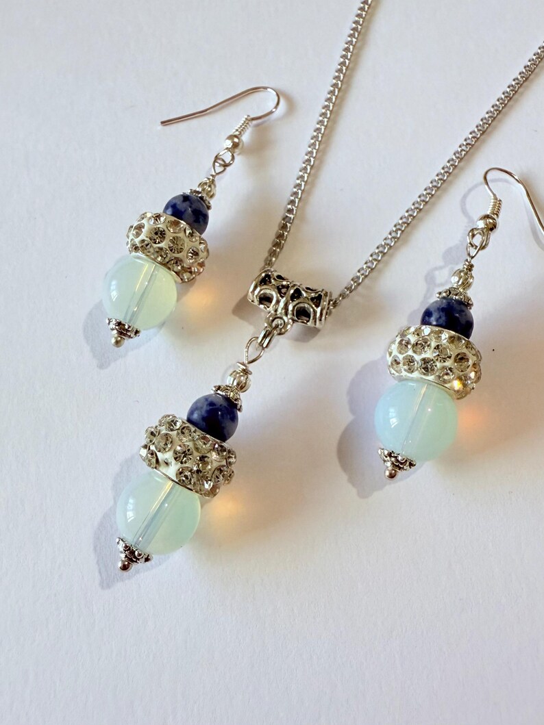 Opal Sodalite Zircon jewelry set Silver jewelry set Victorian set necklace earrings Boho jewelry set Opal earring opal necklace opal jewelry image 10