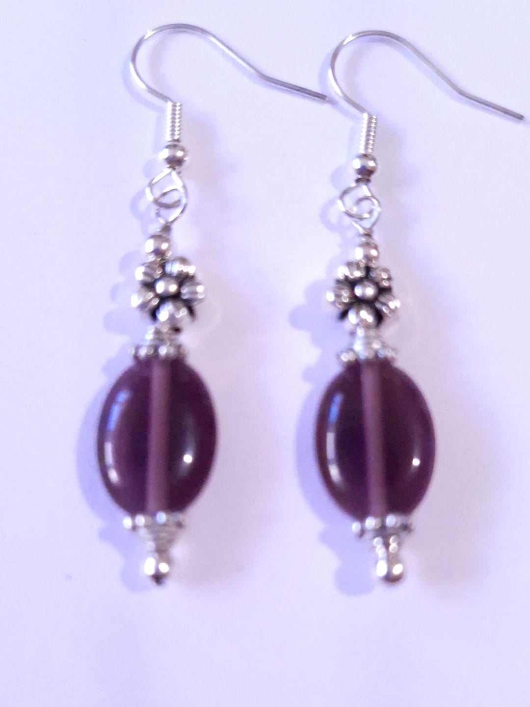 Purple Chrysoberyl Cat Eye Earrings Victorian Silver Earrings Necklace ...