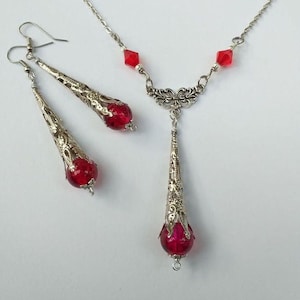 Victorian Rot Silber Schmuck-Set Rubinrot Schmuckset Barock Schmuck Boho-Set Silber-Set Vintage-Stil Set Antique set
