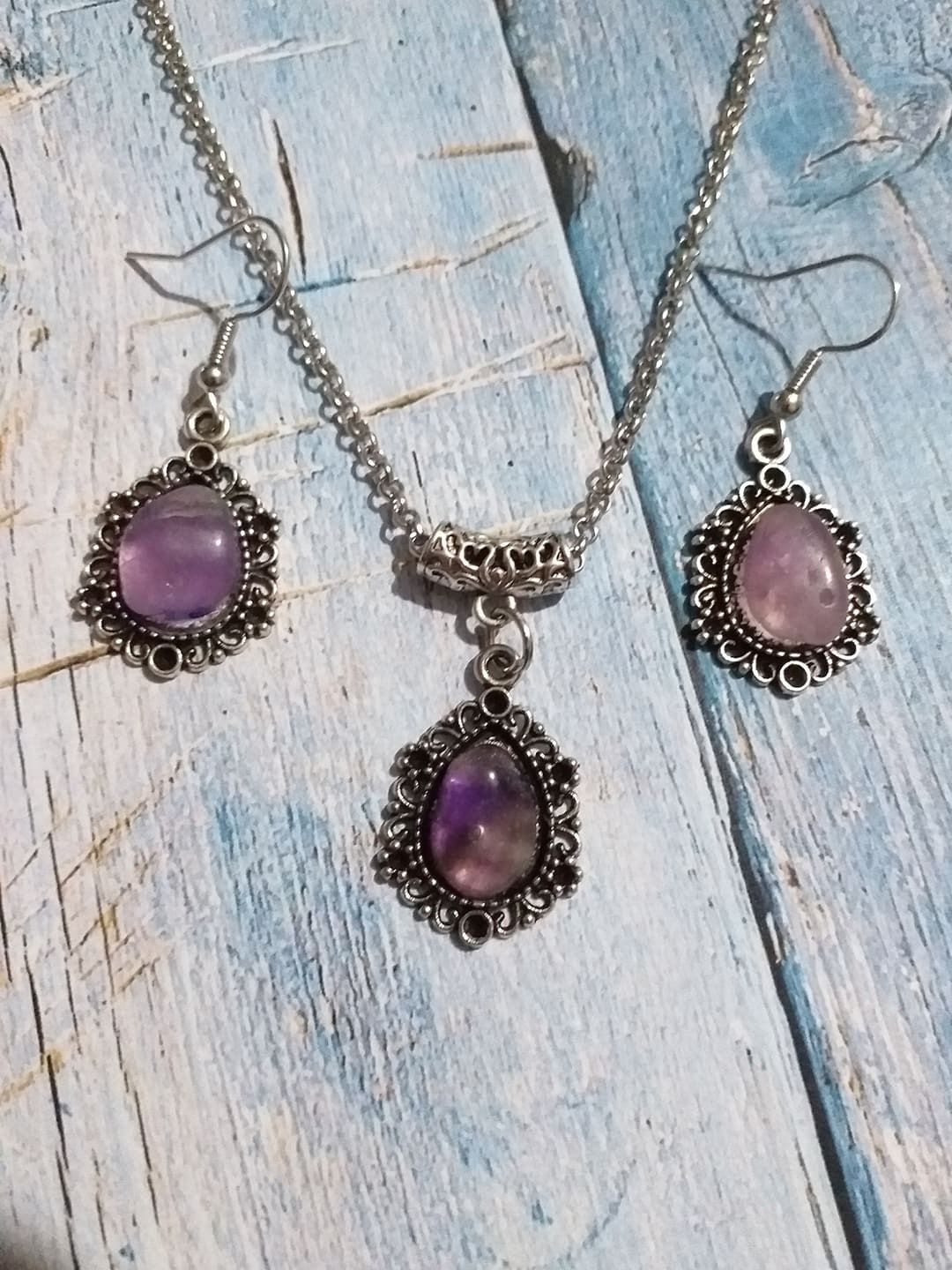 Amethyst Set Silver Jewelry Set Necklace Earrings Victorian Jewelry Set ...