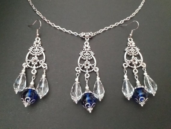 Orecchini Pendenti In Cristallo Cobalto Blu &ndash; Placcato Argento &ndash; Fatti A Mano UK