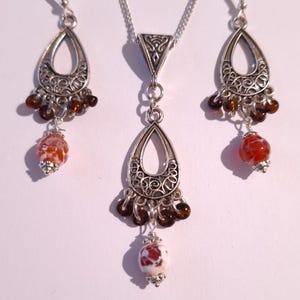 Jasper Silver Boho jewelry set earrings and necklace Victorian jewelry set Boho jewelry Ocean Jasper jewelry gift for her Jasper earrings