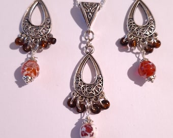 Jasper Silver Boho jewelry set earrings and necklace Victorian jewelry set Boho jewelry Ocean Jasper jewelry gift for her Jasper earrings