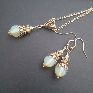 Opal jewelry set Silver jewelry set Victorian set necklace and earrings Boho jewelry set Bohemian opal earrings opal necklace opal jewelry