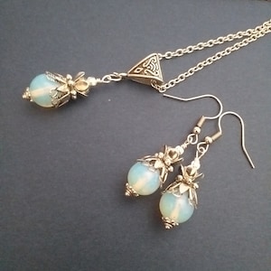 Opal jewelry set Silver jewelry set Victorian set necklace and earrings Boho jewelry set Bohemian opal earrings opal necklace opal jewelry