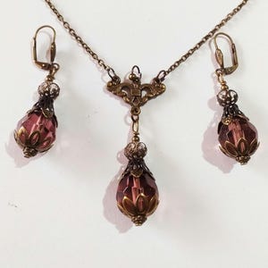 Victorian jewelry set Burgundy bronze necklace earrings Boho jewelry set necklace and earrings Bronze necklace bronze earrings gothic set