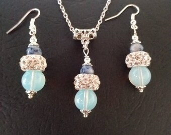 Opal Sodalite Zircon jewelry set Silver jewelry set Victorian set necklace earrings Boho jewelry set Opal earring opal necklace opal jewelry