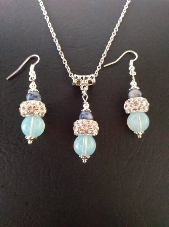 Opal Sodalite Zircon jewelry set Silver jewelry set Victorian set necklace earrings Boho jewelry set Opal earring opal necklace opal jewelry