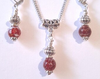 Jasper Silver Boho jewelry set earrings and necklace Victorian jewelry set Boho jewelry Ocean Jasper jewelry gift for her Jasper earrings