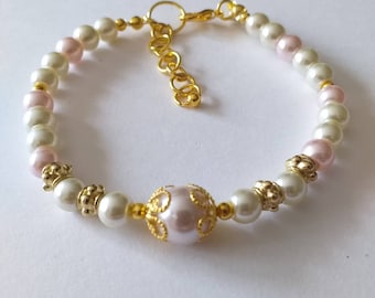 Viktorianische Gold Perlenarmband weiße Perle Rosenperle Goldarmband Boho-Armband Brautarmband-Hochzeits-Armband Geschenk für ihren Schmuck Perlenschmuck