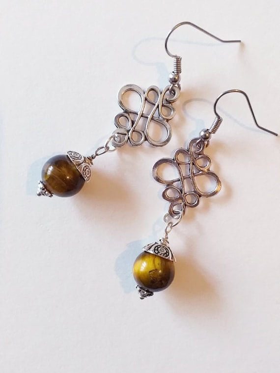 Tiger's eye earrings Silver earrings Victorian earrings Boho earrings tiger's eye jewelry Vintage earrings long earrings filigree earrings