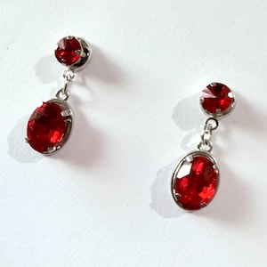 Victorian Rubin rot Silber Ohrringe Rubin rot Halskette Ohrringe Victorian Ohrringe Boho Ohrringe Vintage Style Set Rote ovale Kristallohrringe