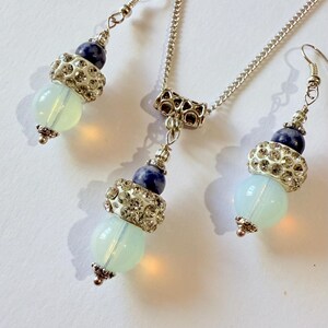 Opal Sodalite Zircon jewelry set Silver jewelry set Victorian set necklace earrings Boho jewelry set Opal earring opal necklace opal jewelry image 6