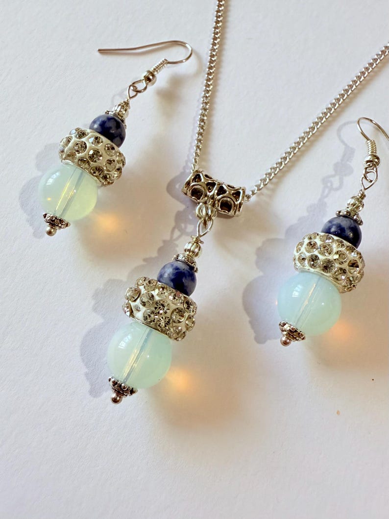 Opal Sodalite Zircon jewelry set Silver jewelry set Victorian set necklace earrings Boho jewelry set Opal earring opal necklace opal jewelry image 6