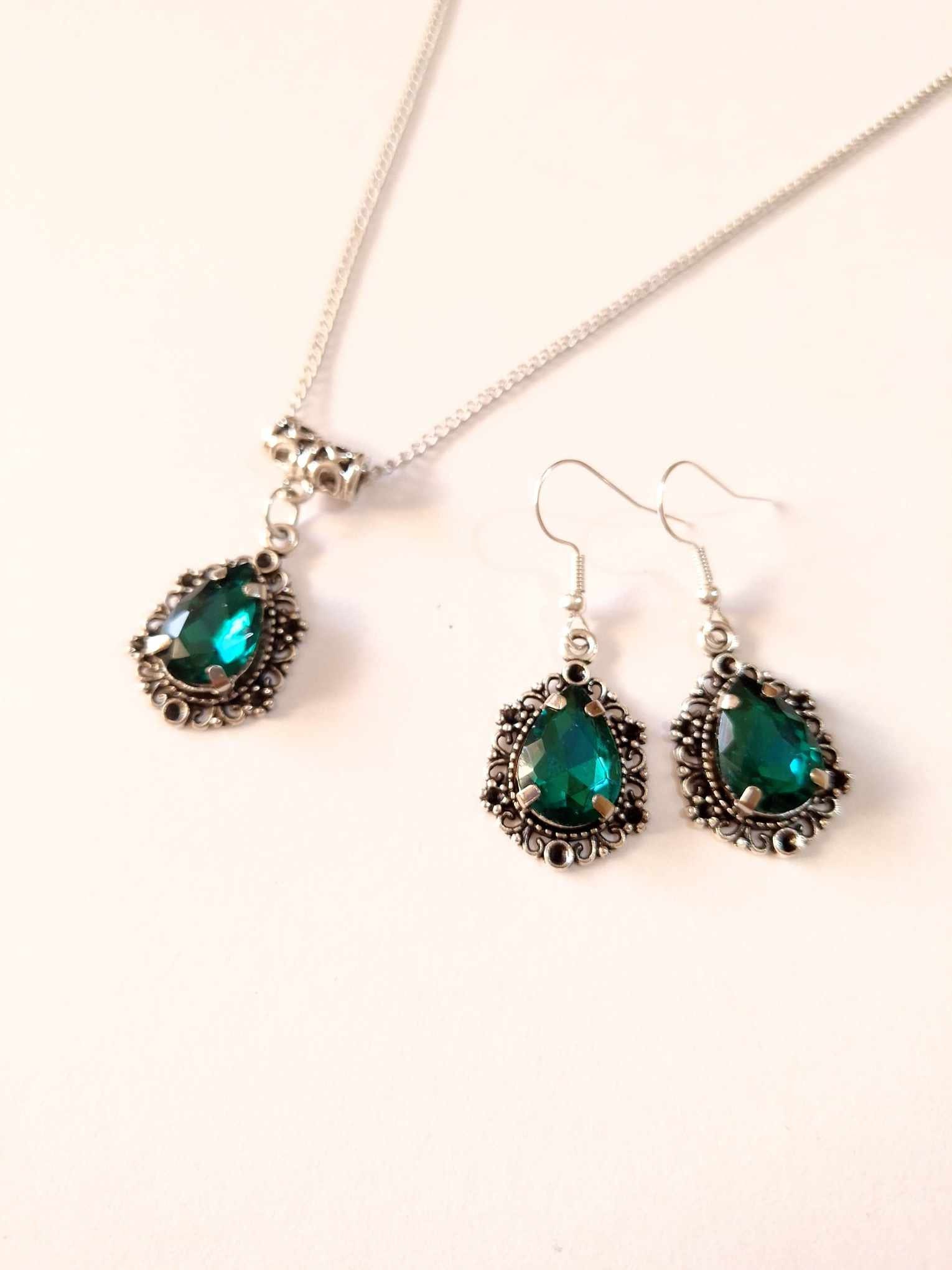Victorian Emerald Green Silver Jewelry Set Dark Green Set - Etsy