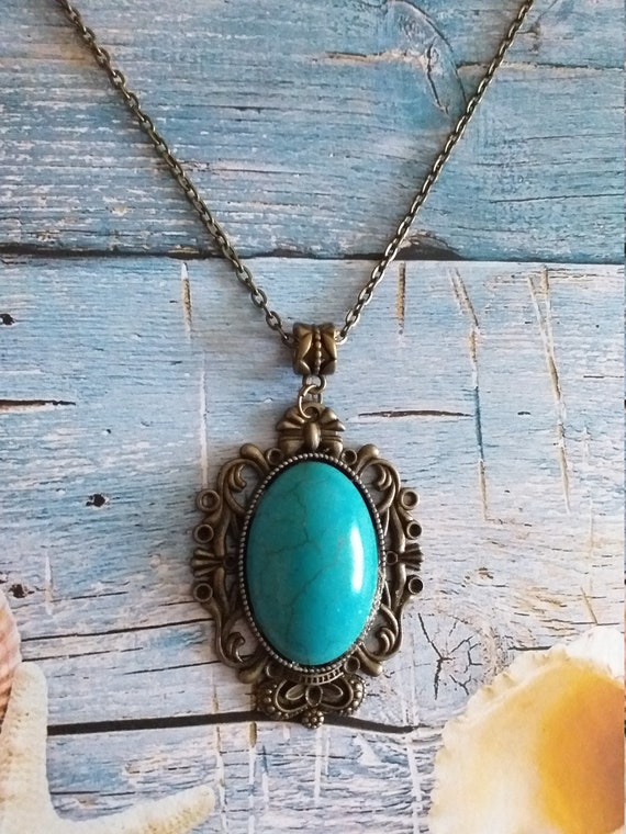 turquoise bohemian necklace pendant necklace boho necklace boho jewelry turquoise necklace bronze pendant necklace bohemian necklace
