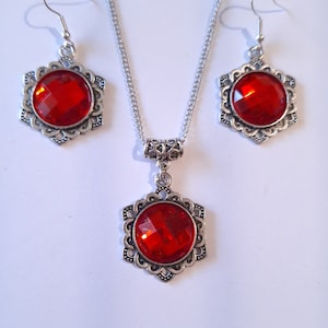Victorian Rubin rot Silber Schmuck Set Rubin rot Halskette Ohrringe Victorian Schmuck Boho Set Vintage Style Set Rotes Schmuckset