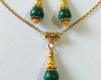 Schmuckset Malachit gold Viktorianischen Set Halskette und Ohrringe Malachit Boho Schmuckset Malachit Ohrringe Halskette Malachit Schmuck Geschenk