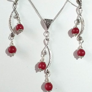 Ruby silver birthstone jewelry set July birthstone set ruby earrings July birthday gift earring and necklace set July jewelry set ruby set