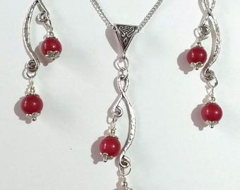 Conjunto de joyas con piedra de nacimiento de plata y rubí, conjunto de aretes con piedra de nacimiento de julio, aretes y collar de regalo de cumpleaños de julio, conjunto de joyas de julio, conjunto de rubí