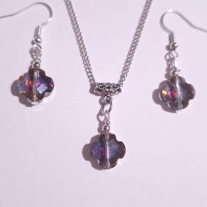 Swarovski elements Crystal jewelry set necklace earrings Bohemian purple cross set Aurora Borealis set Crystal jewelry set Rainbow crystals
