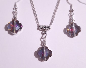 Swarovski elements Crystal jewelry set necklace earrings Bohemian purple cross set Aurora Borealis set Crystal jewelry set Rainbow crystals