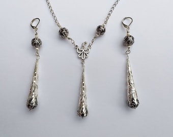 Hämatit Viktorian Schmuck Set Silber Schmuck Set filigrane Set Boho Set Hämatit Ohrringe Hämatit Kette Hämatit Schmuck Silberset