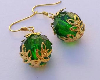 Emerald green Victorian gold earrings Boho Earrings Bohemian earrings antique earrings vintage earrings gift for her emerald green jewelry