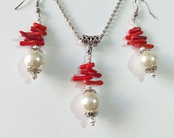 Red Coral Pearl Silver Jewelry Set Boho Jewelry Set Victorian - Etsy  Australia
