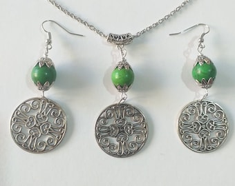 Conjunto turquesa Conjunto de joyas de plata collar pendientes conjunto de joyas victorianas Conjunto boho Conjunto de filigrana de plata conjunto verde turquesa conjunto regalo para ella