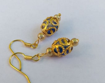 gold earrings Victorian earrings gold blue filigree Earrings drop bohemian earrings oriental earrings vintage style Antique style earrings