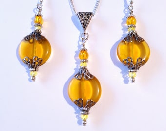 Orange large Citrine jewelry set Victorian silver set Citrine earrings Citrine necklace orange yellow set silver jewelry set boho jewelry