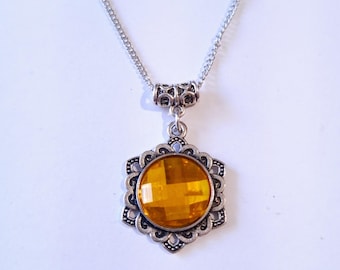 yellow silver necklace Victorian honey yellow necklace Boho pendant faux crystal necklace mustard yellow necklace sun yellow necklace gift