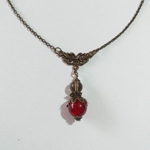 Victorian Ruby red bronze necklace Smoked quartz necklace bohemian necklace Boho necklace bridal jewelry Gothic red smoked quartz necklace