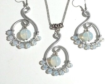 Opal jewelry set Silver jewelry set Victorian set necklace and earrings Boho jewelry set Wedding opal jewelry set opal necklace opal jewelry