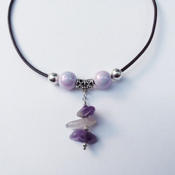 Amethyst necklace Silver necklace Bohemian necklace Boho necklace Lilac pearl necklace purple necklace amethyst jewelry gypsy necklace gift