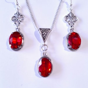Victorian Rubin rot Silber Schmuck Set Rubin rot Halskette Ohrringe Victorian Schmuck Boho Set Vintage Style Set Rotes Schmuckset