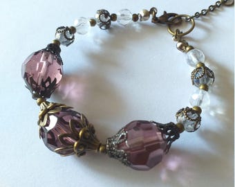 Victorian bronze burgundy bracelet Boho bracelet red wine tone and white crystal bronze bracelet filigree bracelets Vintage style bracelets